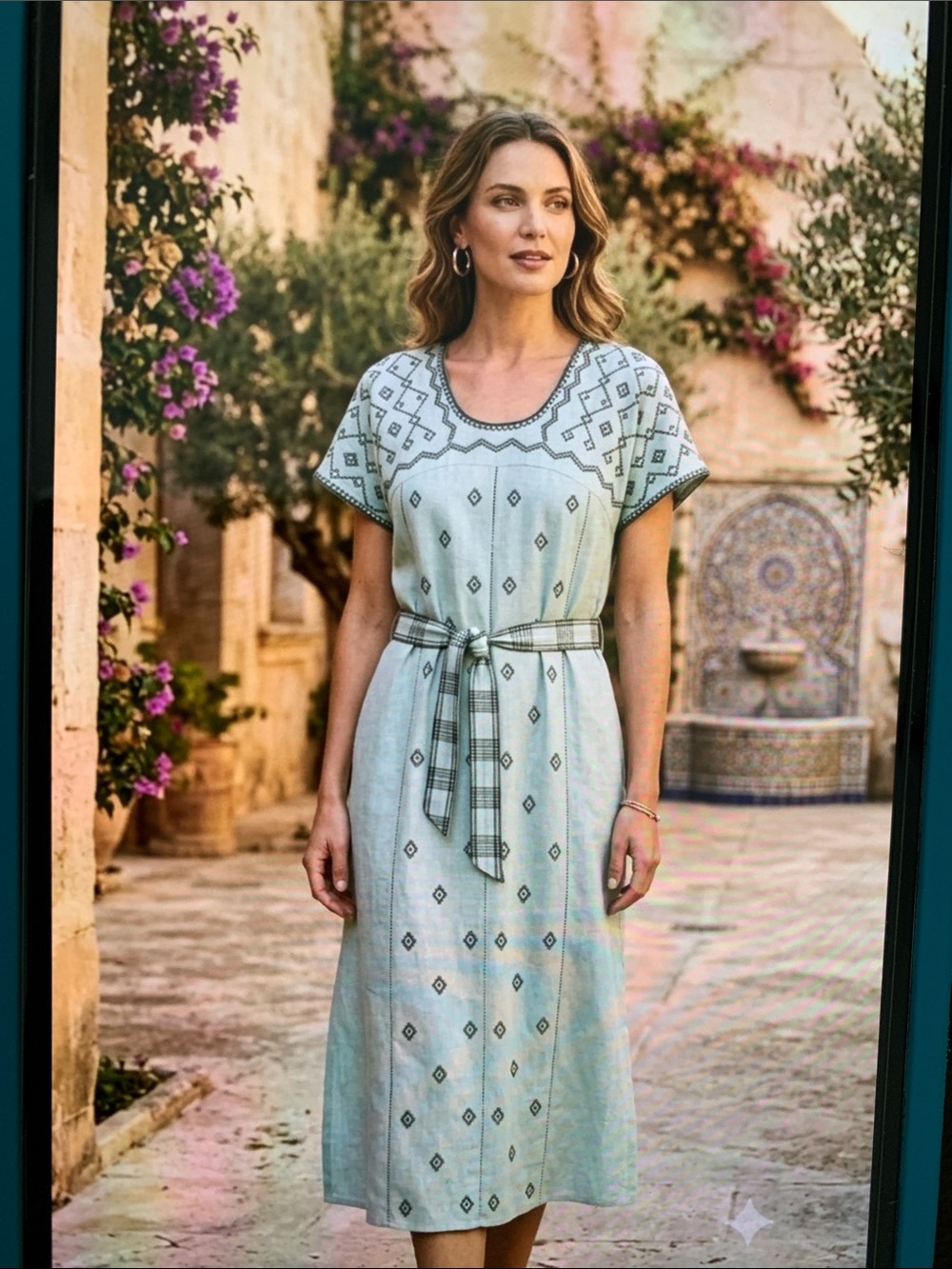 New Zara Embroidered Linen Caftan Tunic Dress
